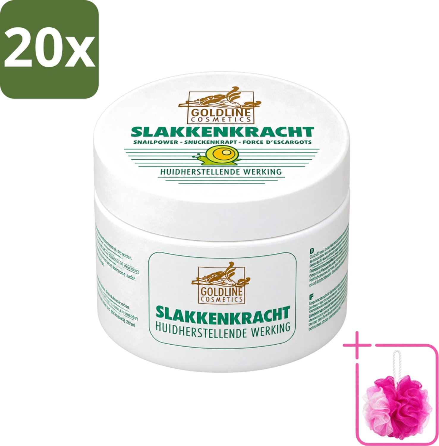 20 x Goldline - Bodycrème - Slakkenkracht - Huidverzorging - Verzachtend - 250 ml - Bulkverpakking - Huidverzorging - Douchemop - Slakkenkracht