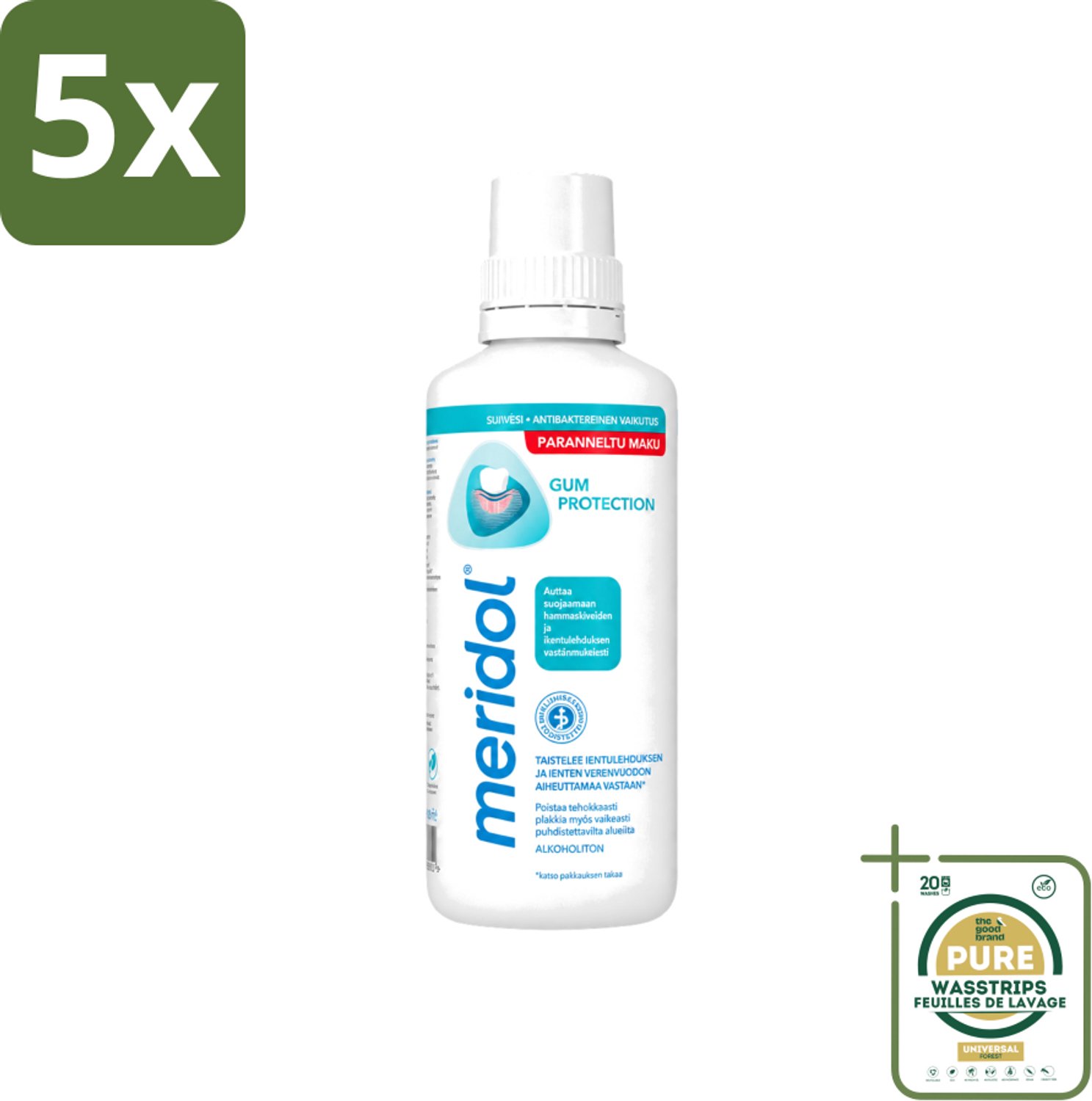 5 x Meridol - Mondspoeling - Dagelijkse Mondverzorging - Voorkomt Tandvleesproblemen - 400 ml - Wasstrips - Mondspoeling - Tandvleesverzorging - Tandvleesproblemen - Mondhygiëne - Plaquebacteriën