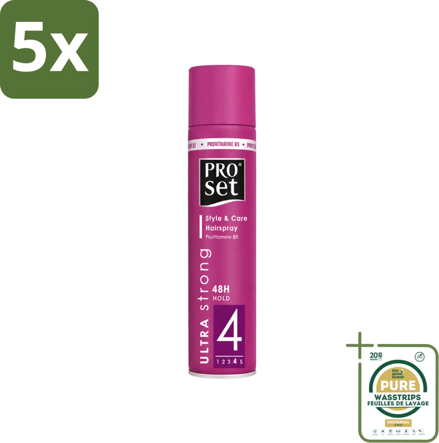 5 x Proset - Haarspray - Ultra Sterk - 48 uur Werking - 250 ml - Wasstrips - Haarspray - 48 Uur Fixatie - Haarspray 250 Ml - Haarspray Met B5 - Haarspray Voor Langdurige Fixatie