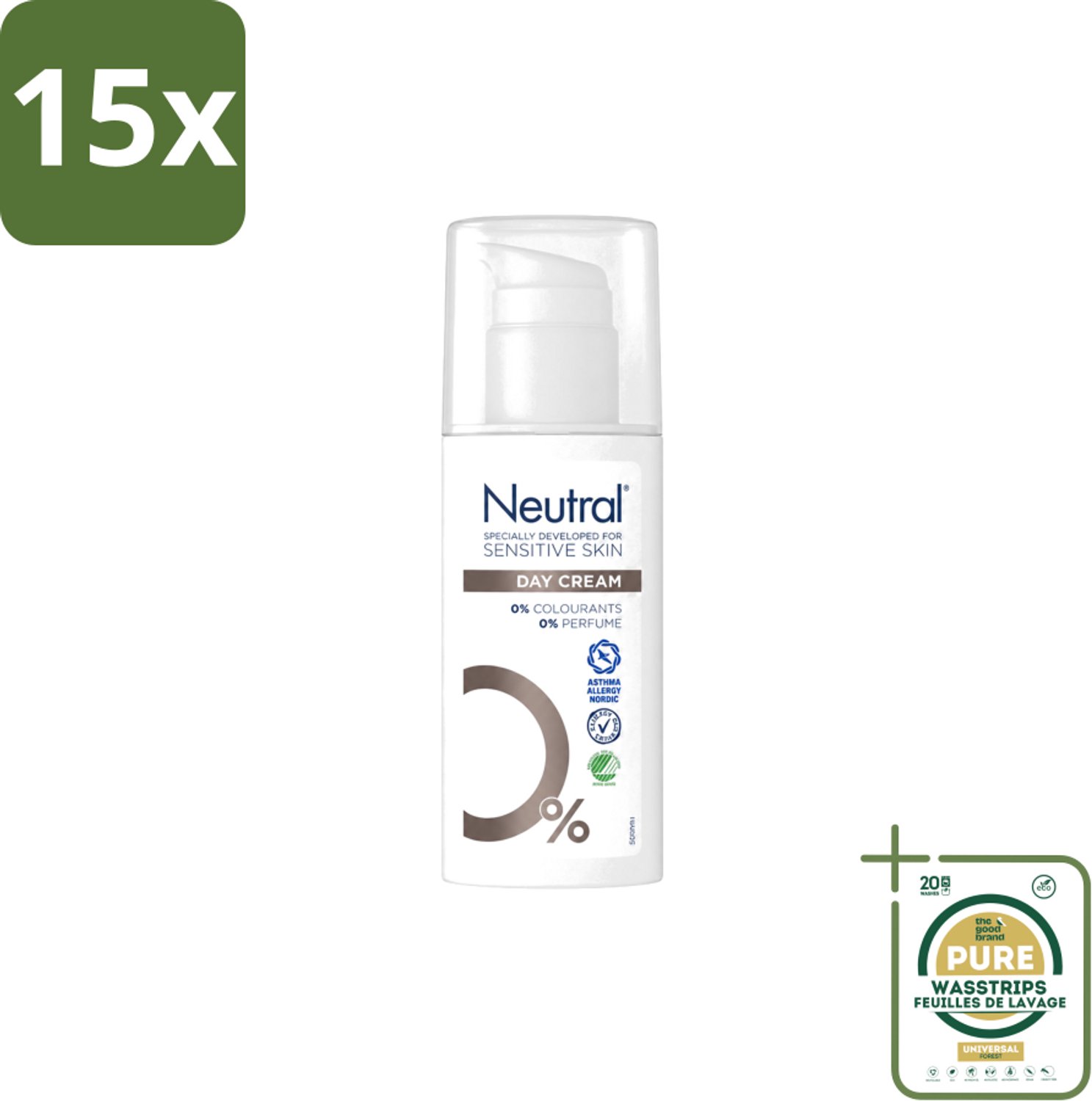 15 x Neutral – Dagcrème – Parfumvrij – 50 ml - Wasstrips - Gevoelige Huid - Dagcrème - Parfumvrij - Hydratatie - Glycerine