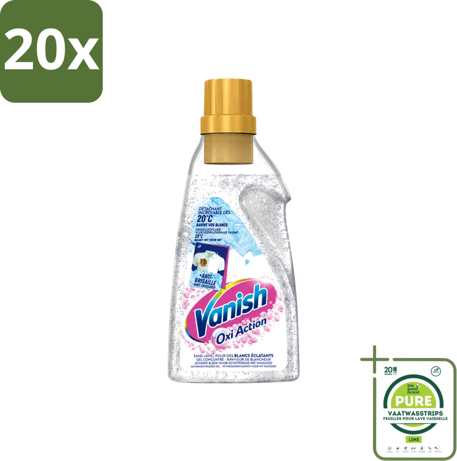 20 x Vanish – Wasbooster Gel – Oxi Action Whitening – 750 ml - Grootverpakking - Vaatwasstrips - Wasbooster - Witte Was - Vlekverwijdering - Wasprogramma - Zuurstof