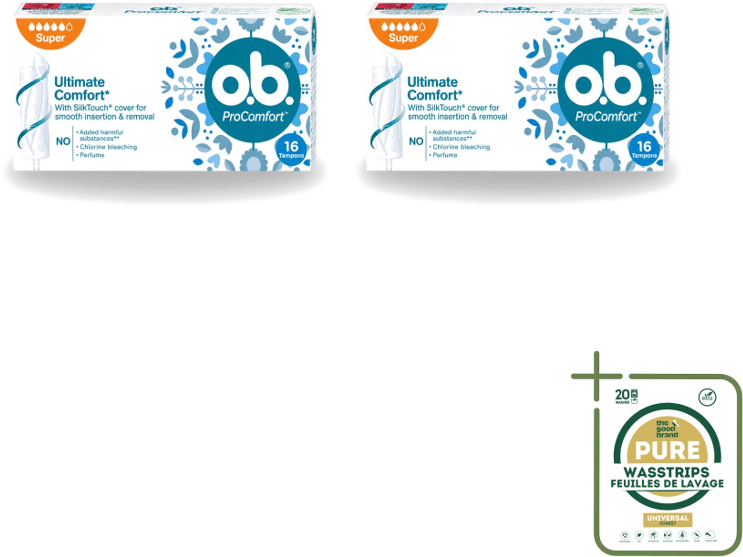 2 x o.b. Tampons - ProComfort Super - Voor Comfort en Zachte Bescherming - 16 Tampons - Wasstrips - Tampons - Menstruatiebescherming - Comfort - Zachte Bescherming - 100% Plantaardige Kern