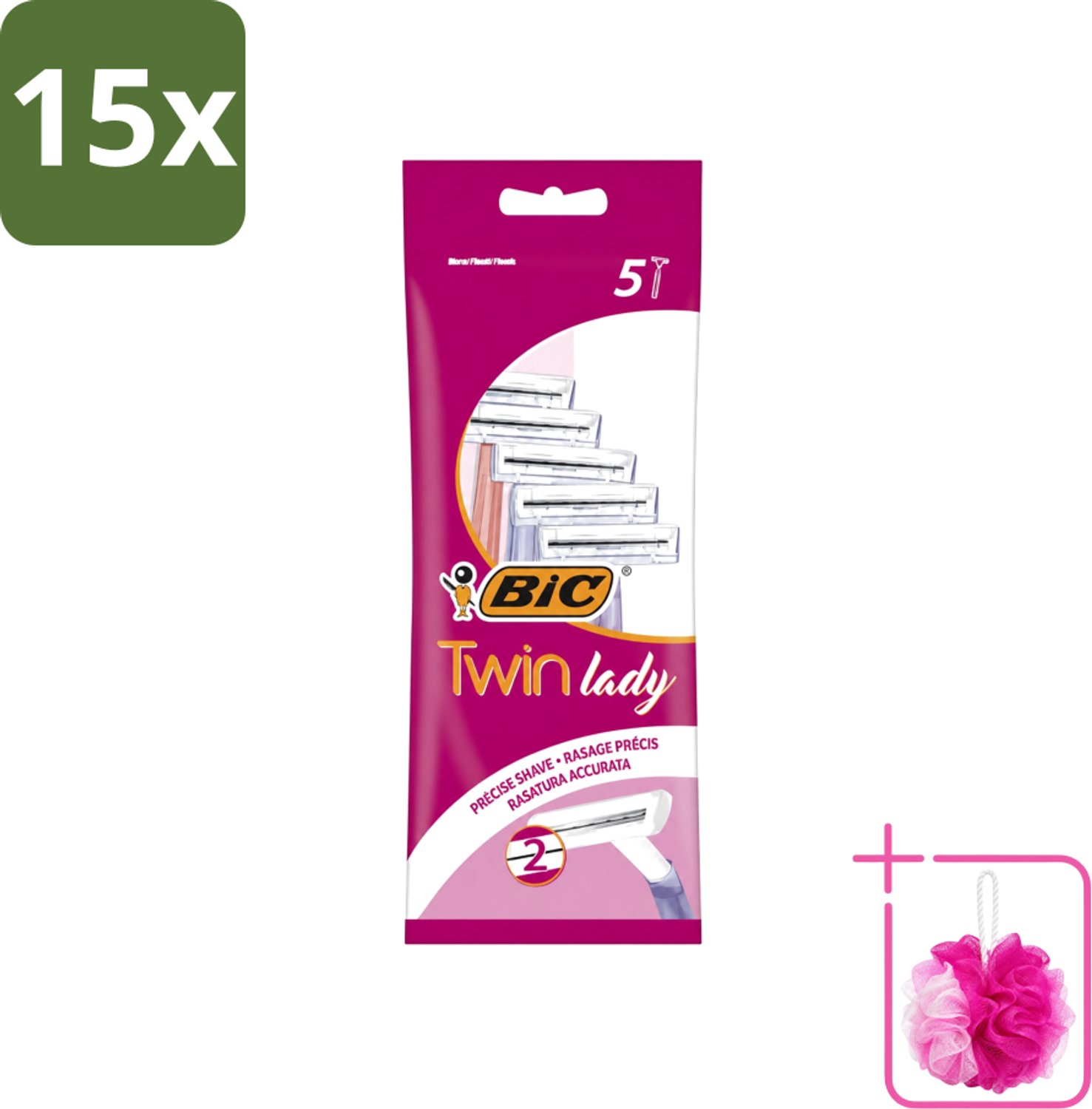 15 x Bic - Twin Lady - Scheermesjes - Dubbel Mesje - Wegwerpmesjes - 5 Scheermesjes - Bulkverpakking - Scheermesje vrouw - Douchemop - Wegwerpscheermesje
