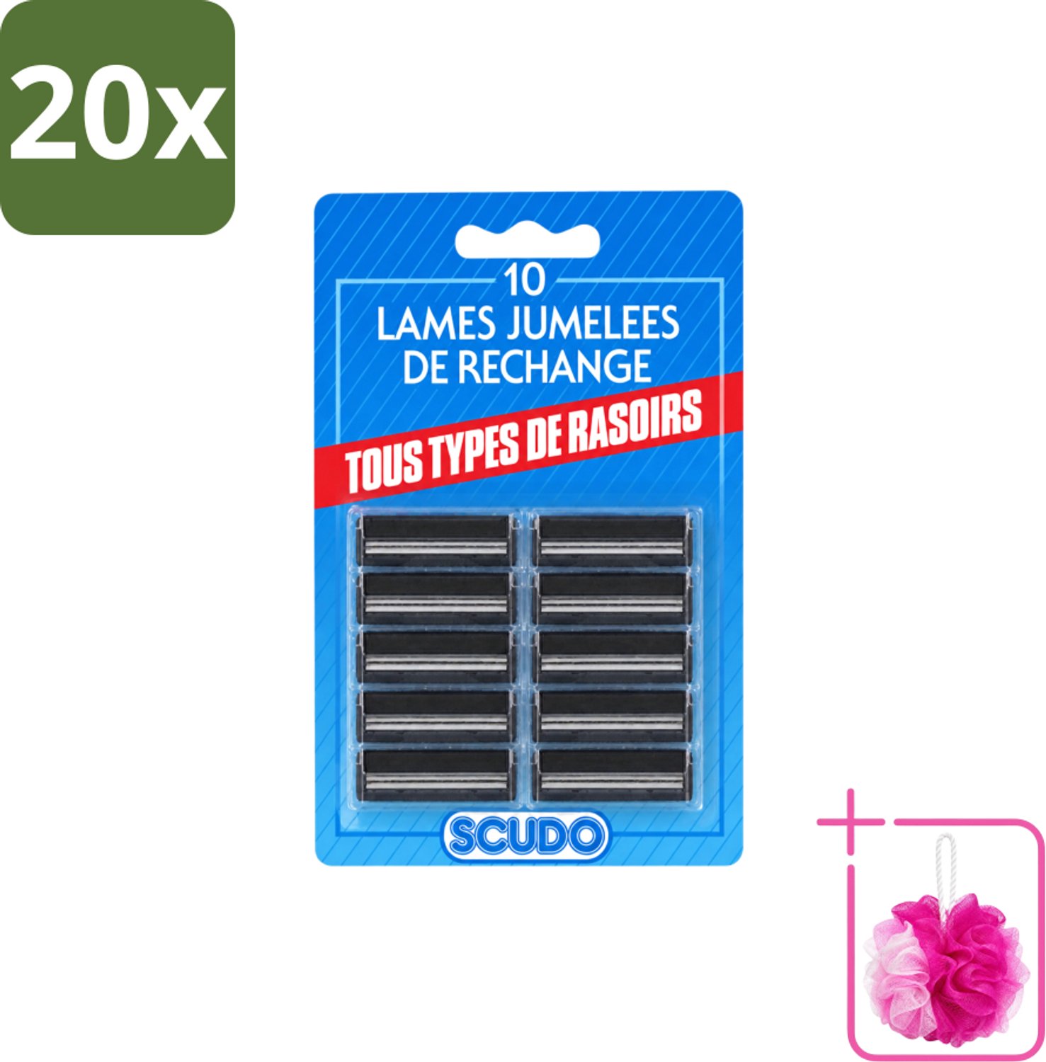 20 x Scudo - Scheermesjes - 2 Scheerbladen - Vervangmesjes voor Gillette G2 & Contour - 10 Mesjes - Bulkverpakking - Scheermesjes - Douchemop - Gillette g2