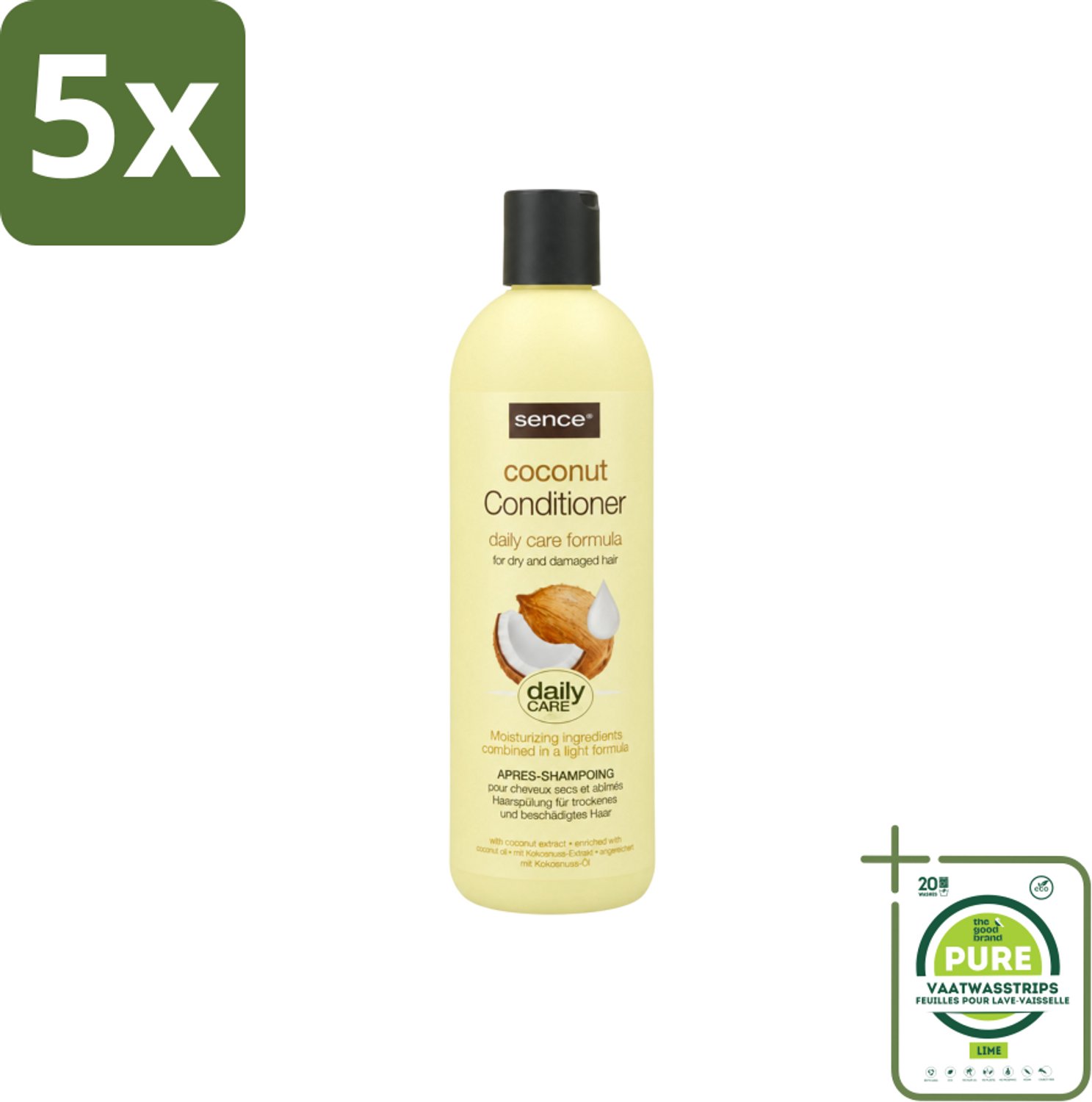 5 x Sence – Conditioner – Coconut – 400 ml - Grootverpakking - Vaatwasstrips - Conditioner Voor Droog Haar - Kokos Conditioner - Voedend Haar - Haar Herstel - Droog Haar Verzorging