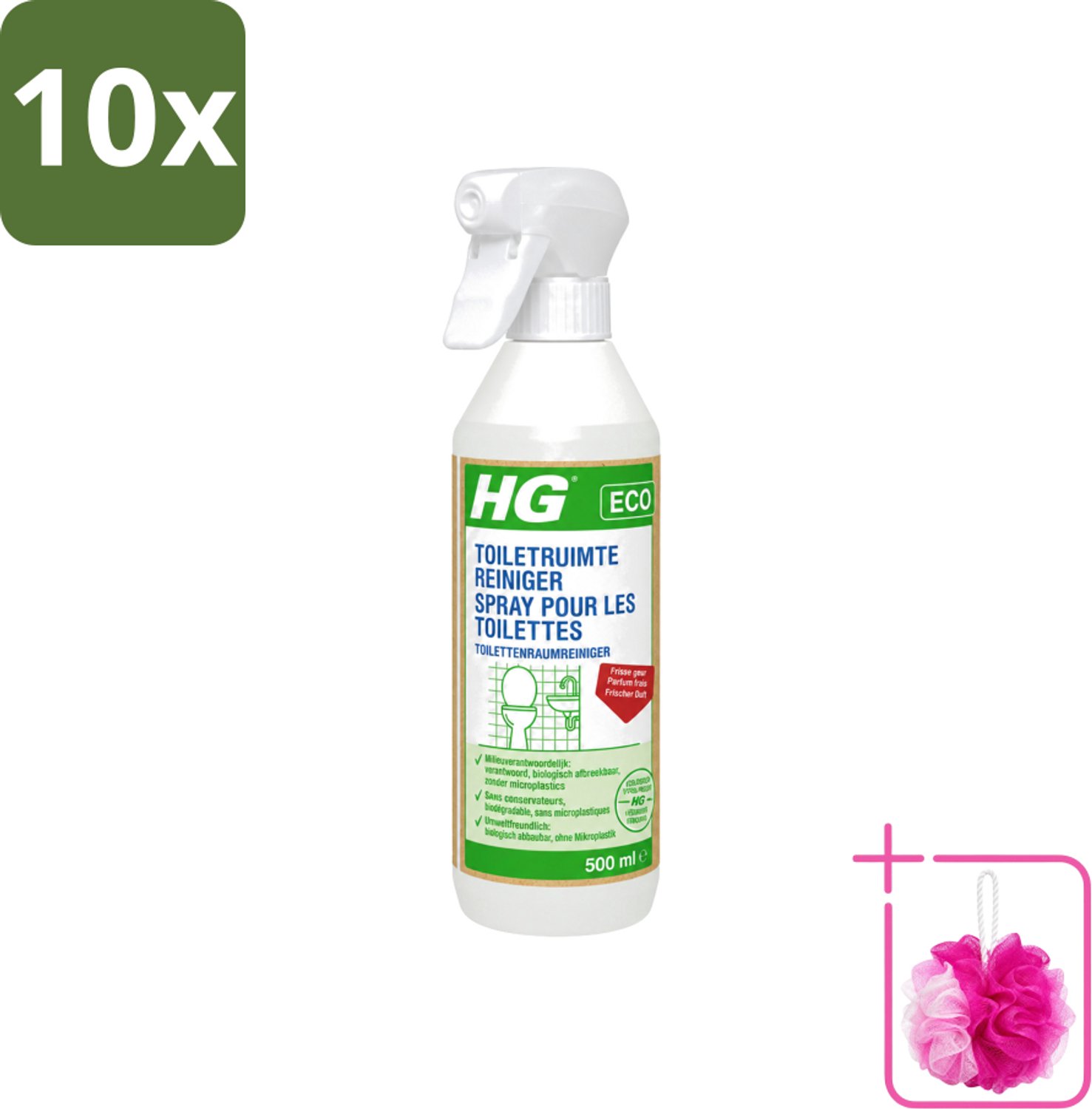 10 x HG ECO - Toiletruimte Reiniger - Frisse Geur - Ecologisch Verantwoord - 500 ml - Bulkverpakking - Toiletruimtereiniger - Douchemop - Hygiëne