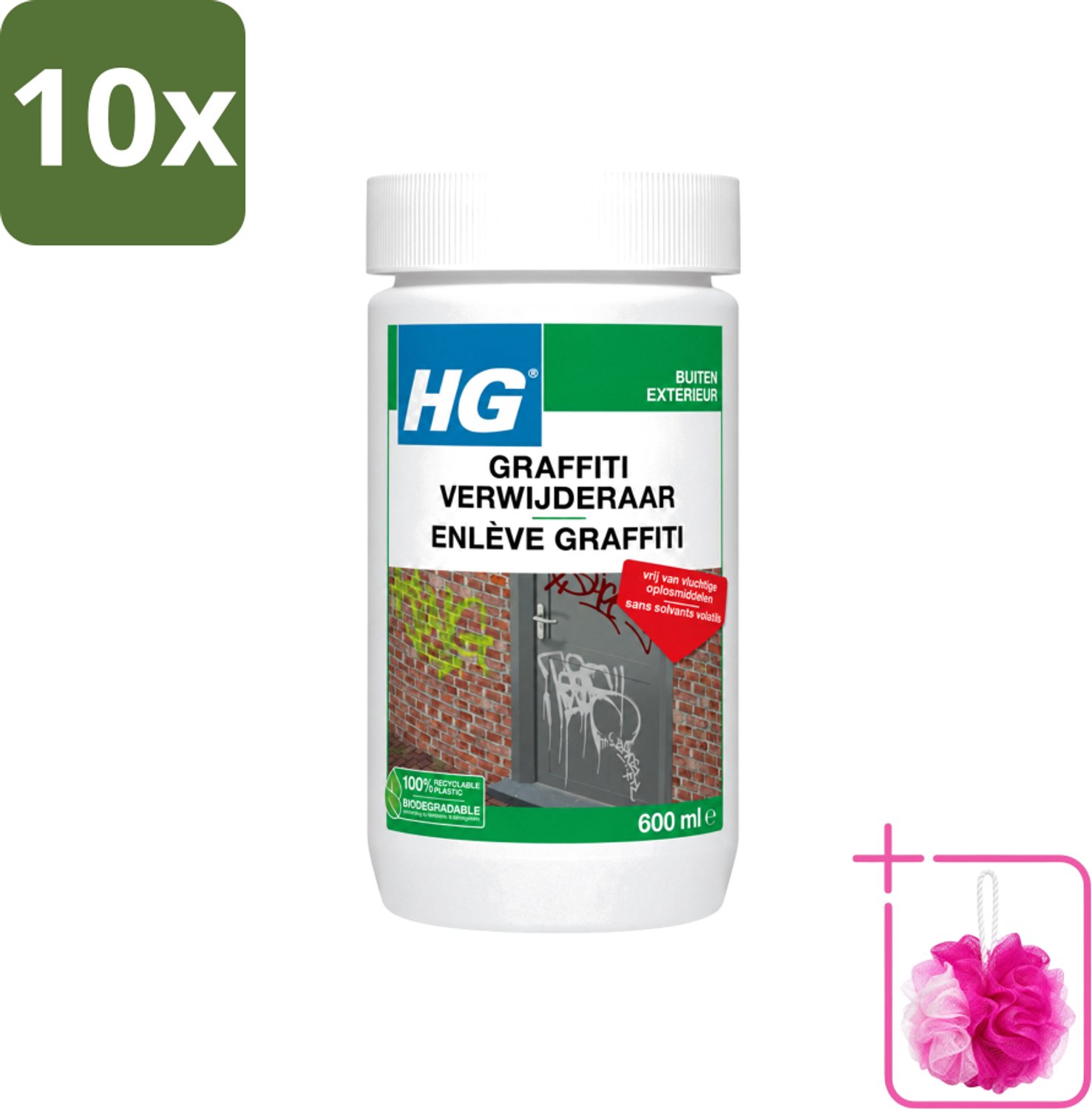 10 x HG - Graffitiverwijderaar - Voor Harde & Zachte Oppervlakken - 600 ml - Bulkverpakking - Graaffitiverwijderaar - Douchemop - Verf verwijderen
