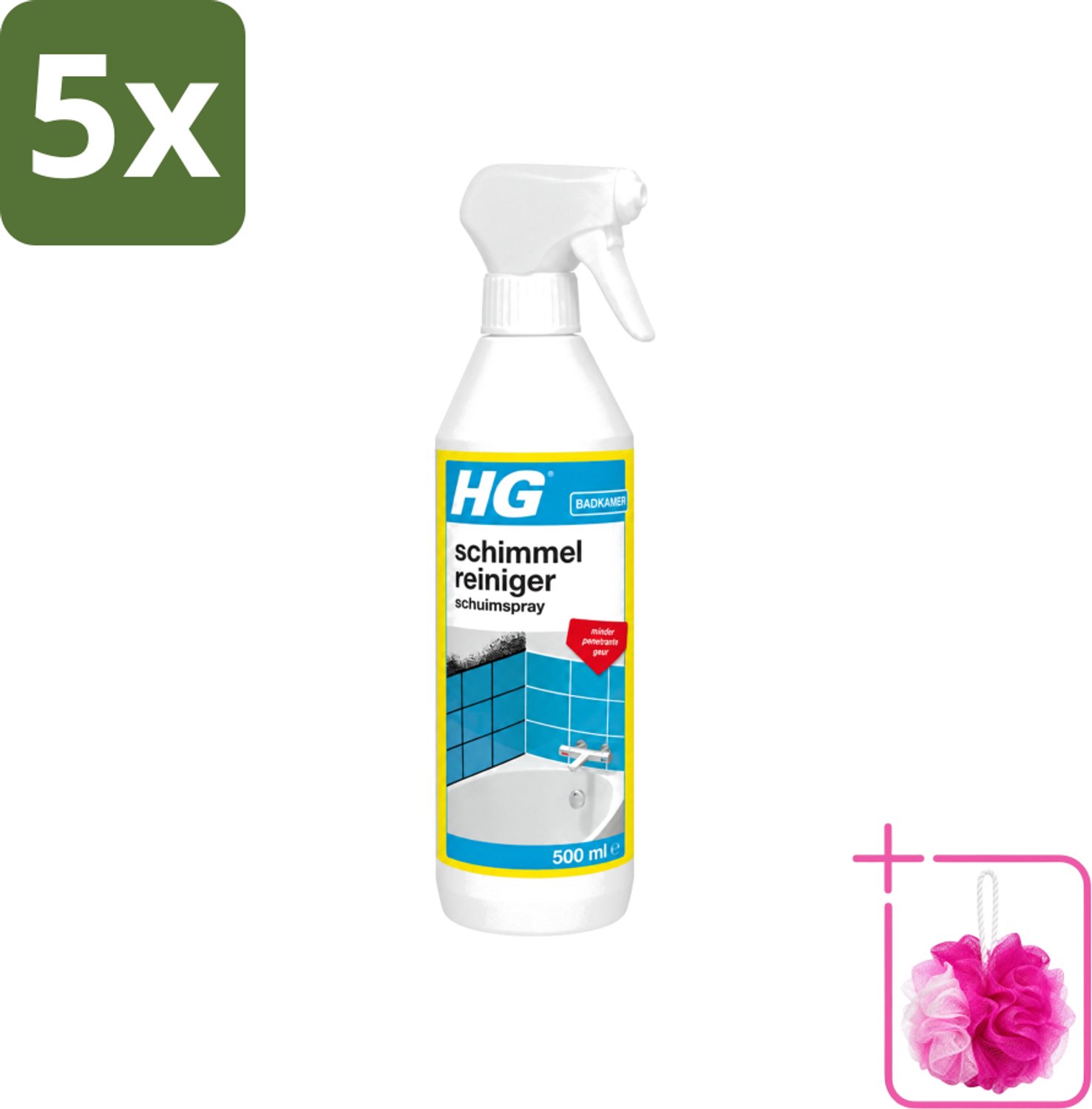 5 x HG - Sanitair - Schimmelreiniger - Schuimspray - 500 ml - Bulkverpakking - Schimmelreiniger - Douchemop - Schimmelverwijdering