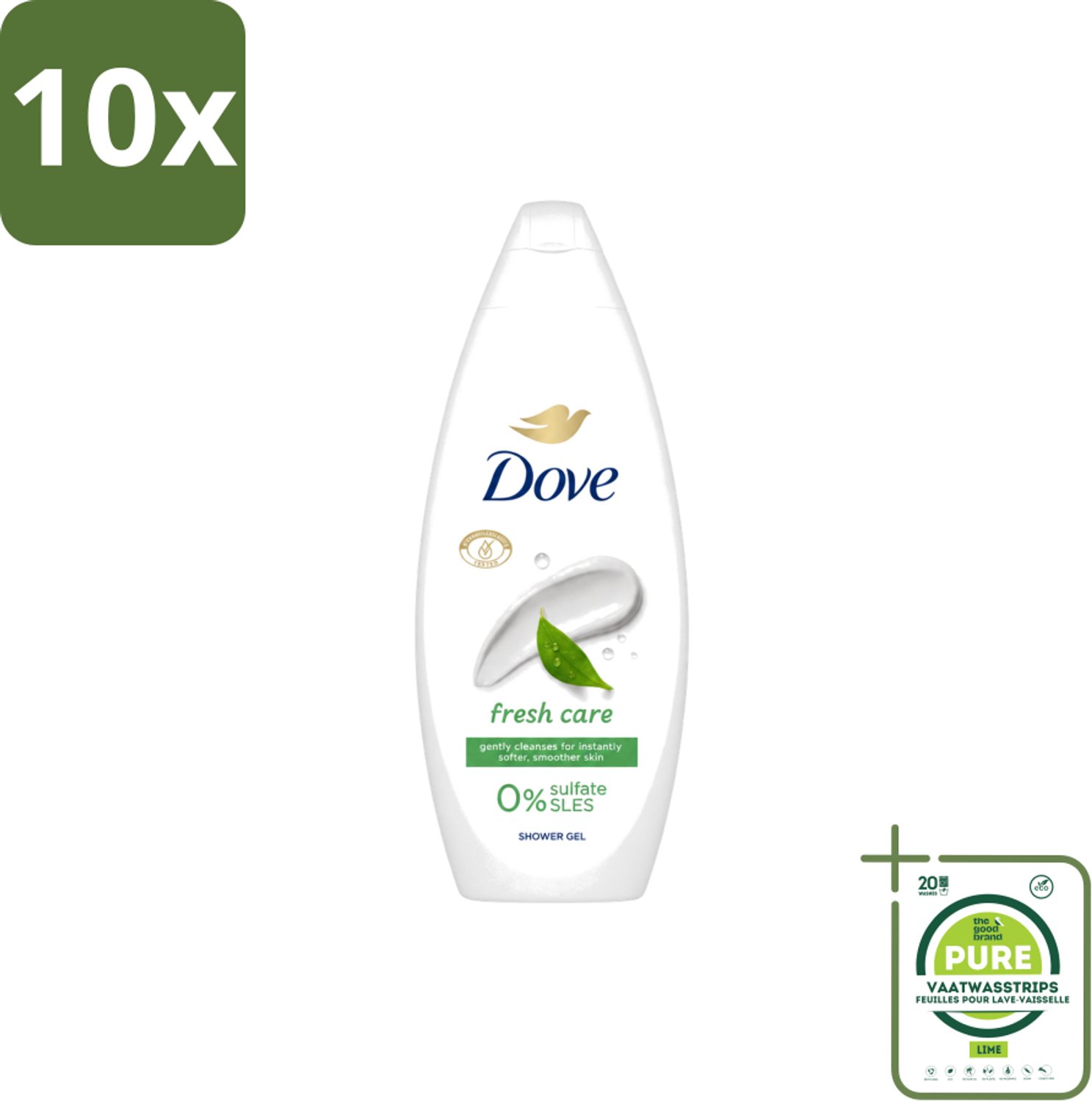 10 x Dove – Douchegel – Fresh Care – 250 ml - Grootverpakking - Vaatwasstrips - Douchegel - Fris - Schone Huid - Huid Reinigen - Huid Hydrateren