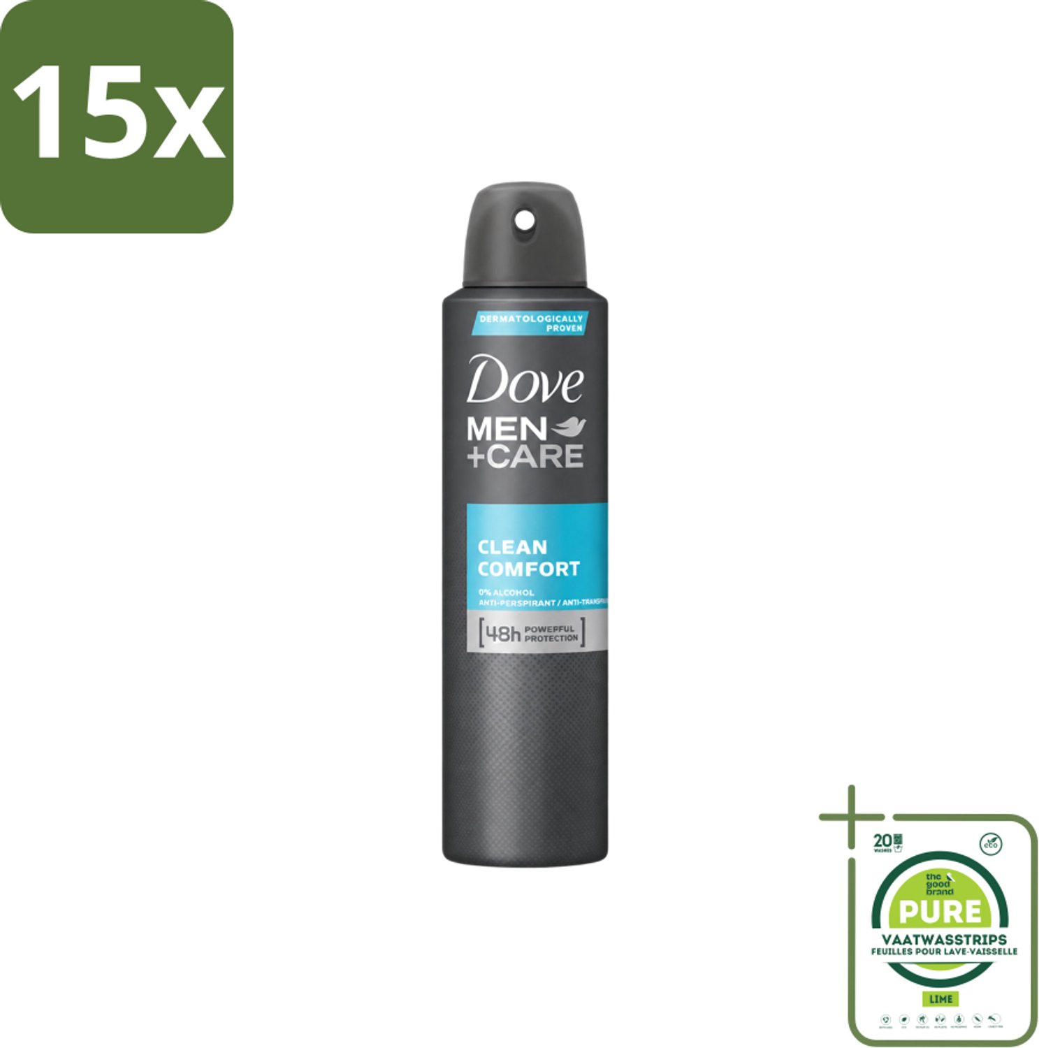 15 x Dove Men+Care – Deodorant Spray – Clean Comfort – 200 ml - Grootverpakking - Vaatwasstrips - Anti-transpirant Spray - Okselgeur - Frisse Geur - Schone Geur - Okselverzorging