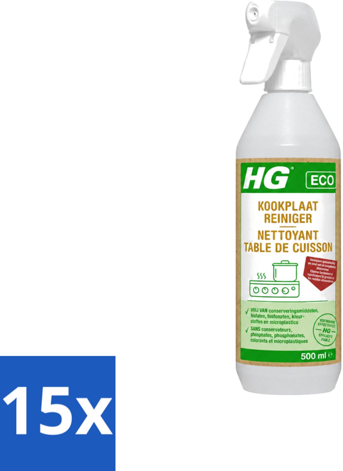 15 x HG ECO - Kookplaatreiniger - Verwijdert Gemakkelijk & Snel - Duurzaam & Ecologisch - 500 ml - Voordeelverpakking - 15 stuks