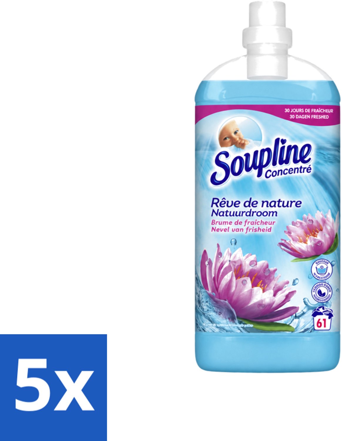 5 x Soupline – Wasverzachter – Nevel van Frisheid – 1,35 L - Voordeelverpakking - 5 stuks