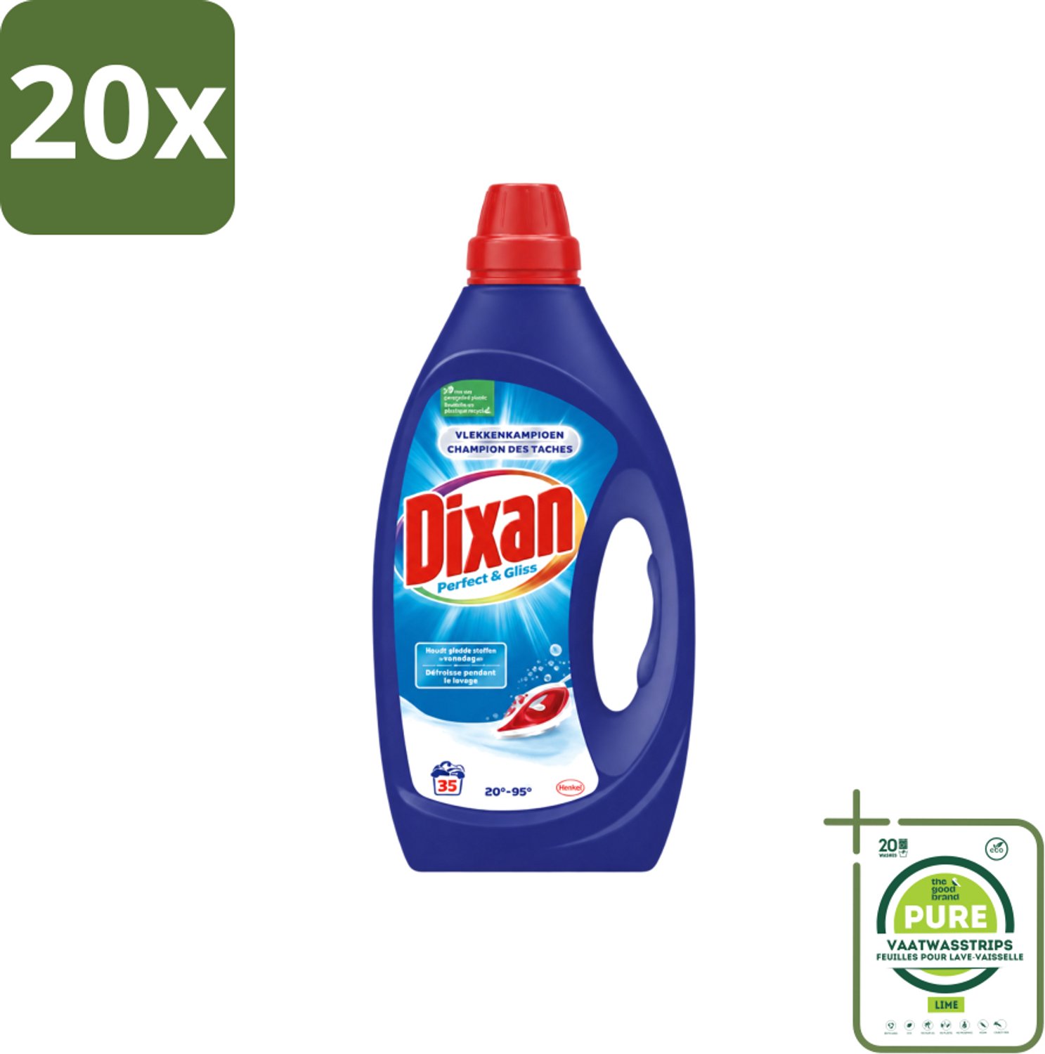 20 x Dixan – Vloeibaar Wasmiddel – Perfect & Gliss – 1750 ml - Grootverpakking - Vaatwasstrips - Wasmiddel - Vlekkenverwijdering - Antiplooiformule - Strijkwerk - Schone Was