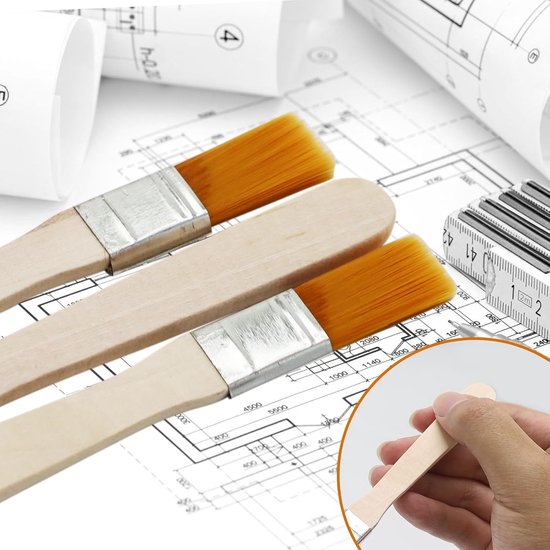 Platte kwast, 40-delig, met houten handvat, borstelset van nylon, penseel voor schilderen, verven, lak, kunstschilderen, wandlak — afbeelding 3