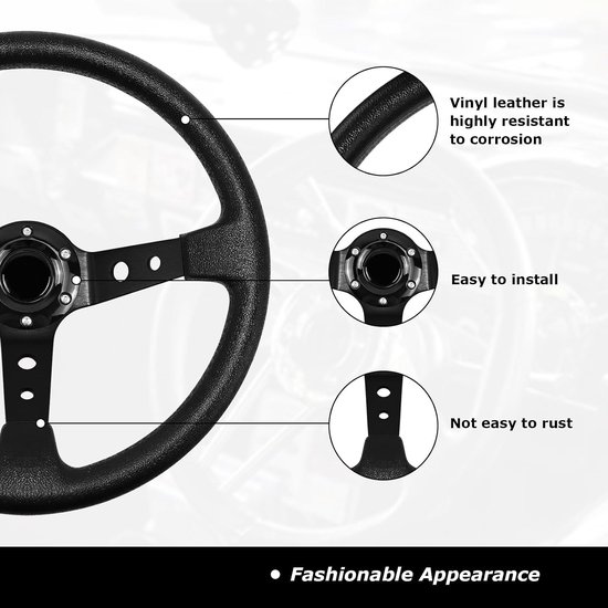 Racestuurwiel - Zwart - 34,5 cm - Bekleed met Vinylleer - Voor Autosimulator en Motorsport — afbeelding 5