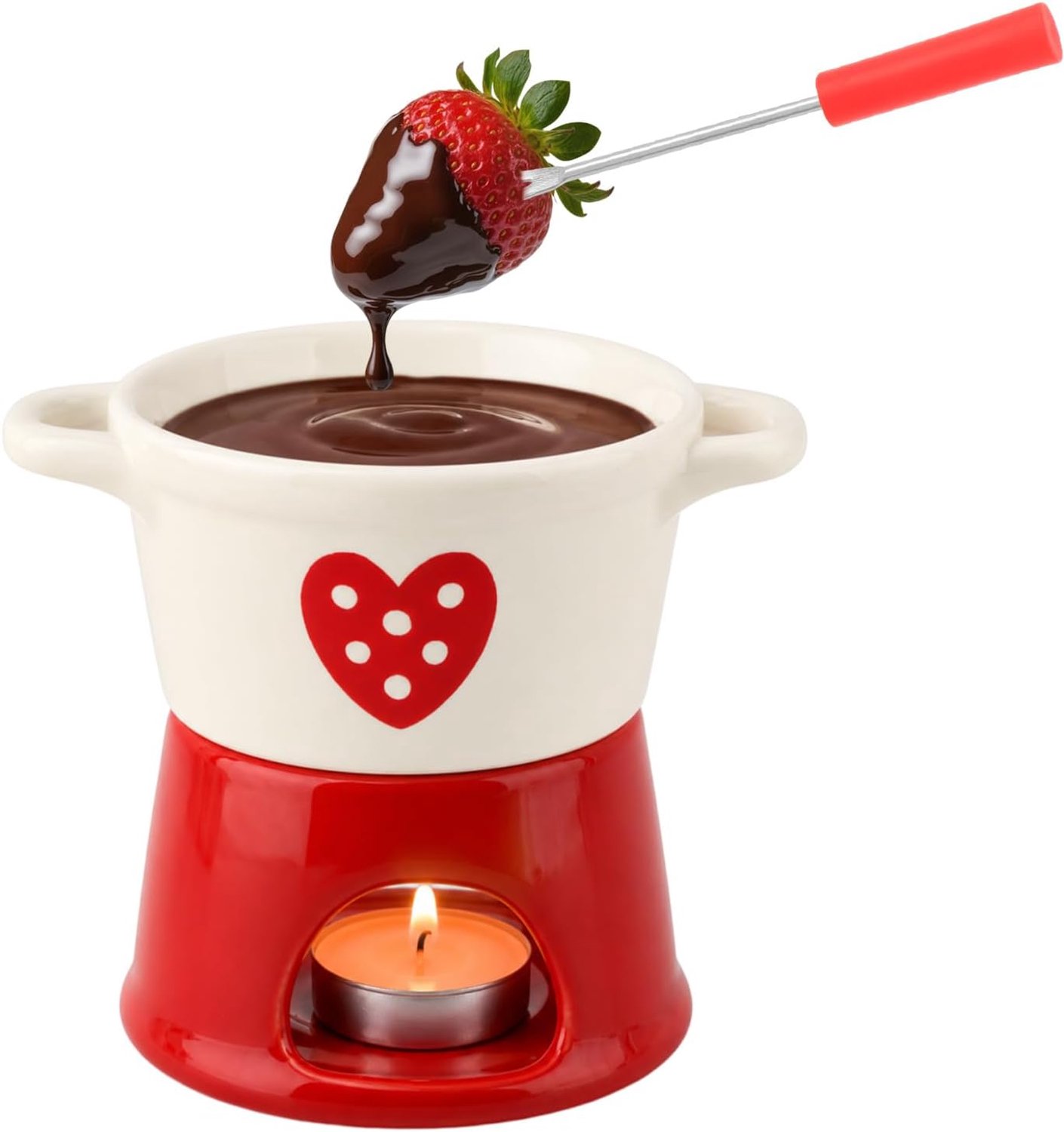 Chocolade Fondue - 300 ml - Electric Fondue - Elektrische chocoladefondueset - Keramische Fonduekom en Vork - Kaarsverwarming - Zonder Stroom - Compact en Draagbaar - Geschikt voor Chocolade, Kaas, Fruit en Desserts - voor Feesten en Reizen -TENGYIF®