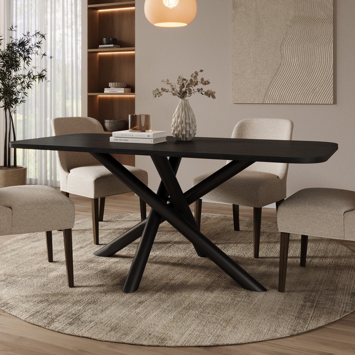 MEUBELLA Odin - Eetkamertafel - Zwart eikenpatroon - 185x90x76 cm