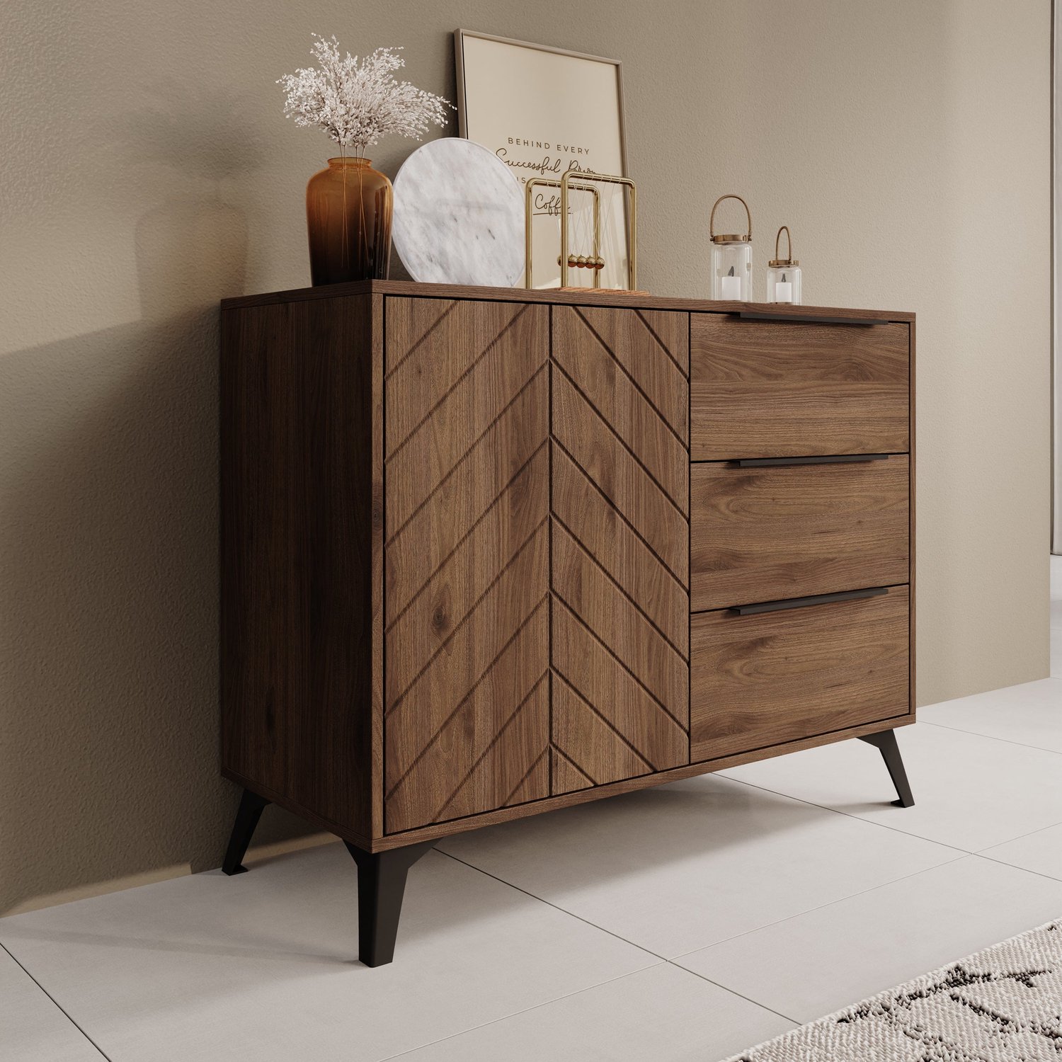 MEUBELLA Xiano - Dressoir - Donker eikenpatroon - 104x40x80 cm Bruin