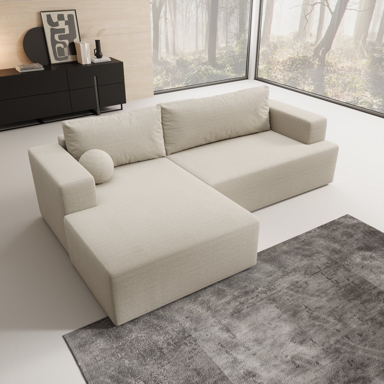 MEUBELLA Mavana - Hoekbank 2-zits - Teddystof beige - Links