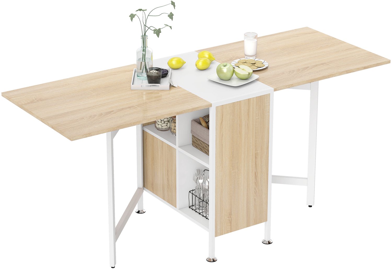 Lunpog Eettafel - Opklapbaar - Geschikt voor 2-4 personen - Afmetingen: 169 (L) x 62 (B) x 75 (H) cm - Licht eiken Natuurlijke houtkleur