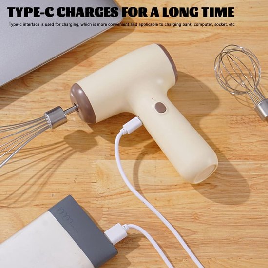 Draadloze elektrische garde, elektrische handmixer keuken handmixer, mini handmixer voor thuis keuken 5 versnellingen beige — afbeelding 4