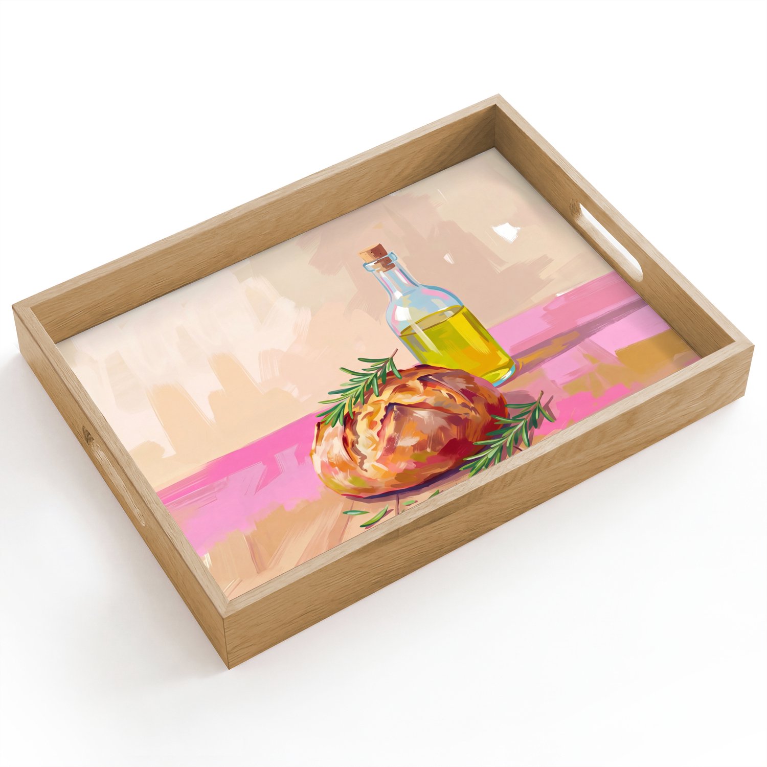 Dienblad hout 40x30 cm - Schootdienblad - Eten - Brood - Olijfolie - Abstract - Keuken - Borrelplank rechthoek - Plateau dienbladen