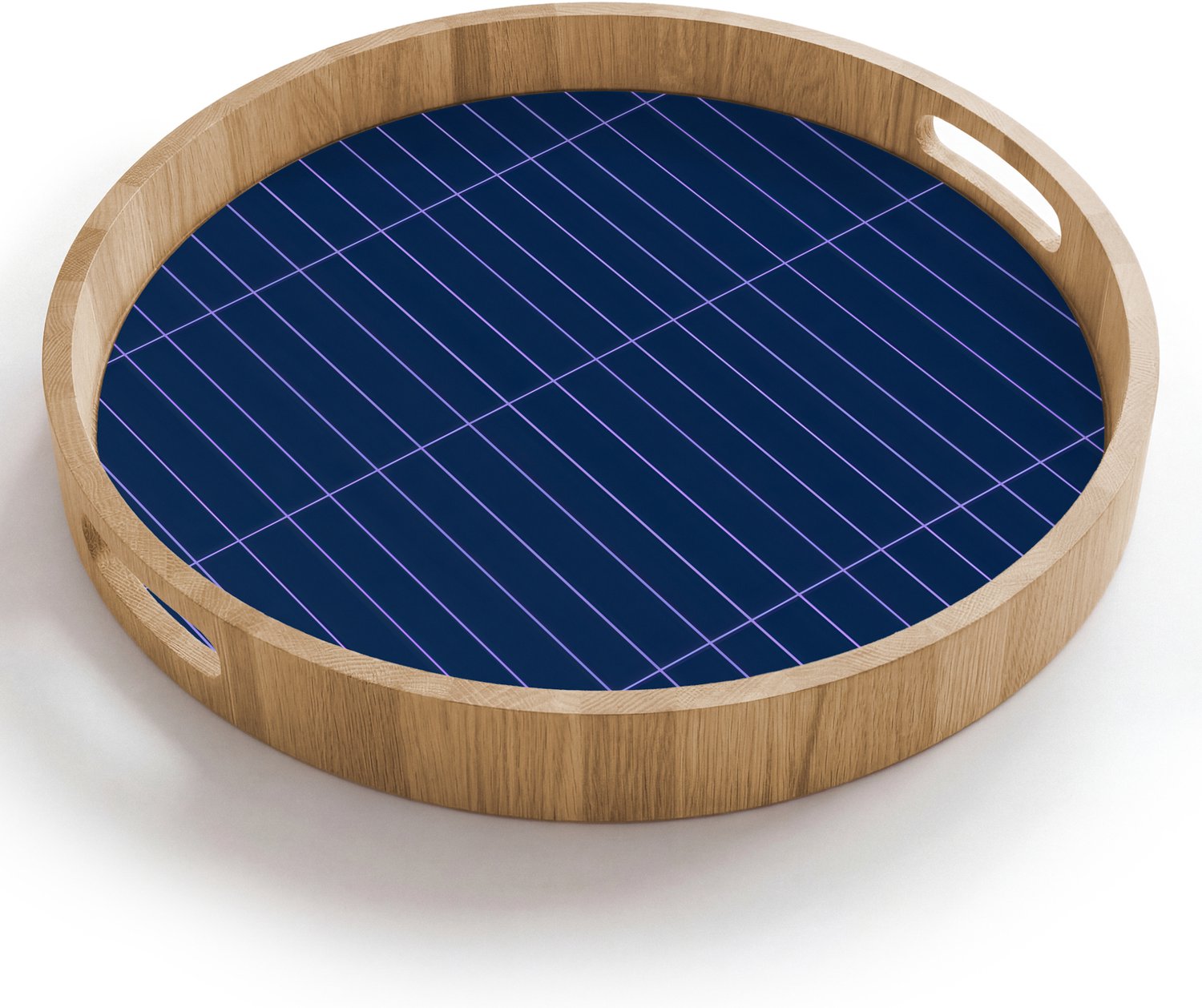 Dienblad rond 40x40 cm - Schootdienblad hout - Tegels - Langwerpig - Blauw - Borrelplank rechthoek - Plateau houten dienbladen