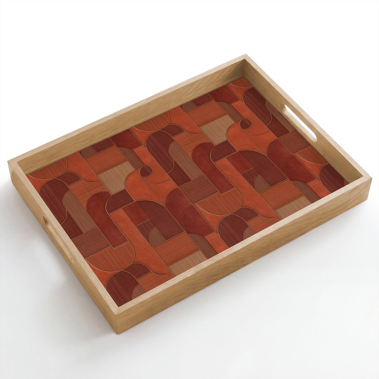 Dienblad hout 50x35 cm - Schootdienblad - Geometrisch - Abstract - Textuur - Bruin - Borrelplank rechthoek - Plateau dienbladen