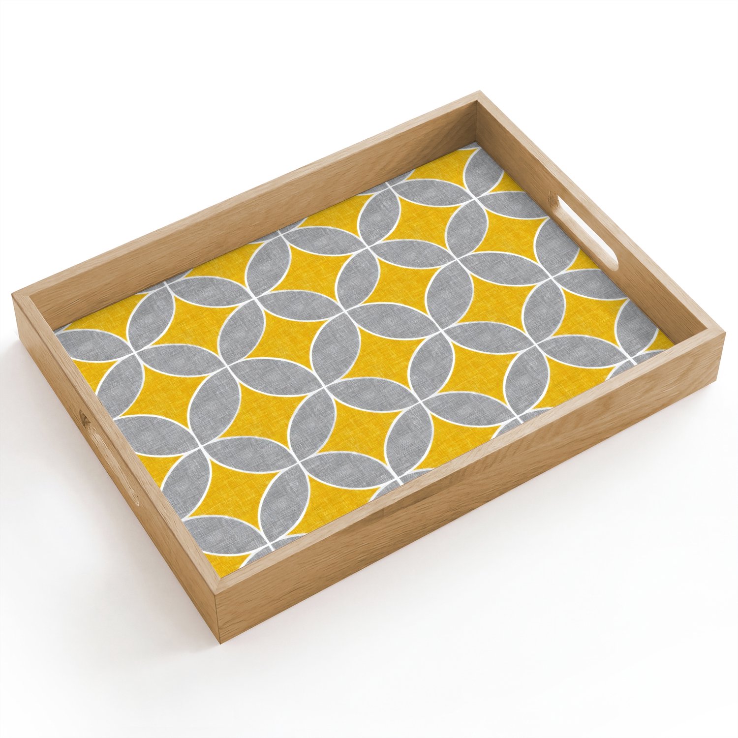 Dienblad hout 40x30 cm - Schootdienblad - Geometrisch - Cirkels - Textuur - Grijs - Geel - Borrelplank rechthoek - Plateau dienbladen