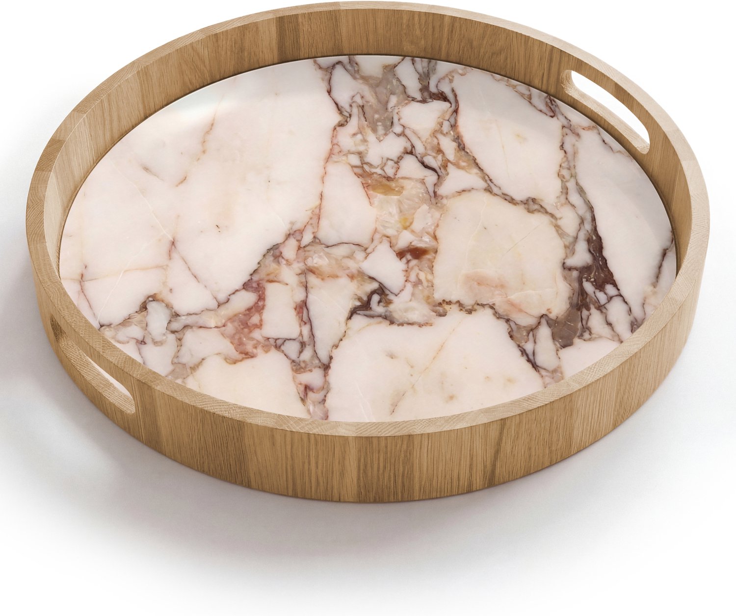 Dienblad rond 40x40 cm - Schootdienblad hout - Textuur - Gesteente - Aderen - Abstract - Wit - Borrelplank rechthoek - Plateau houten dienbladen