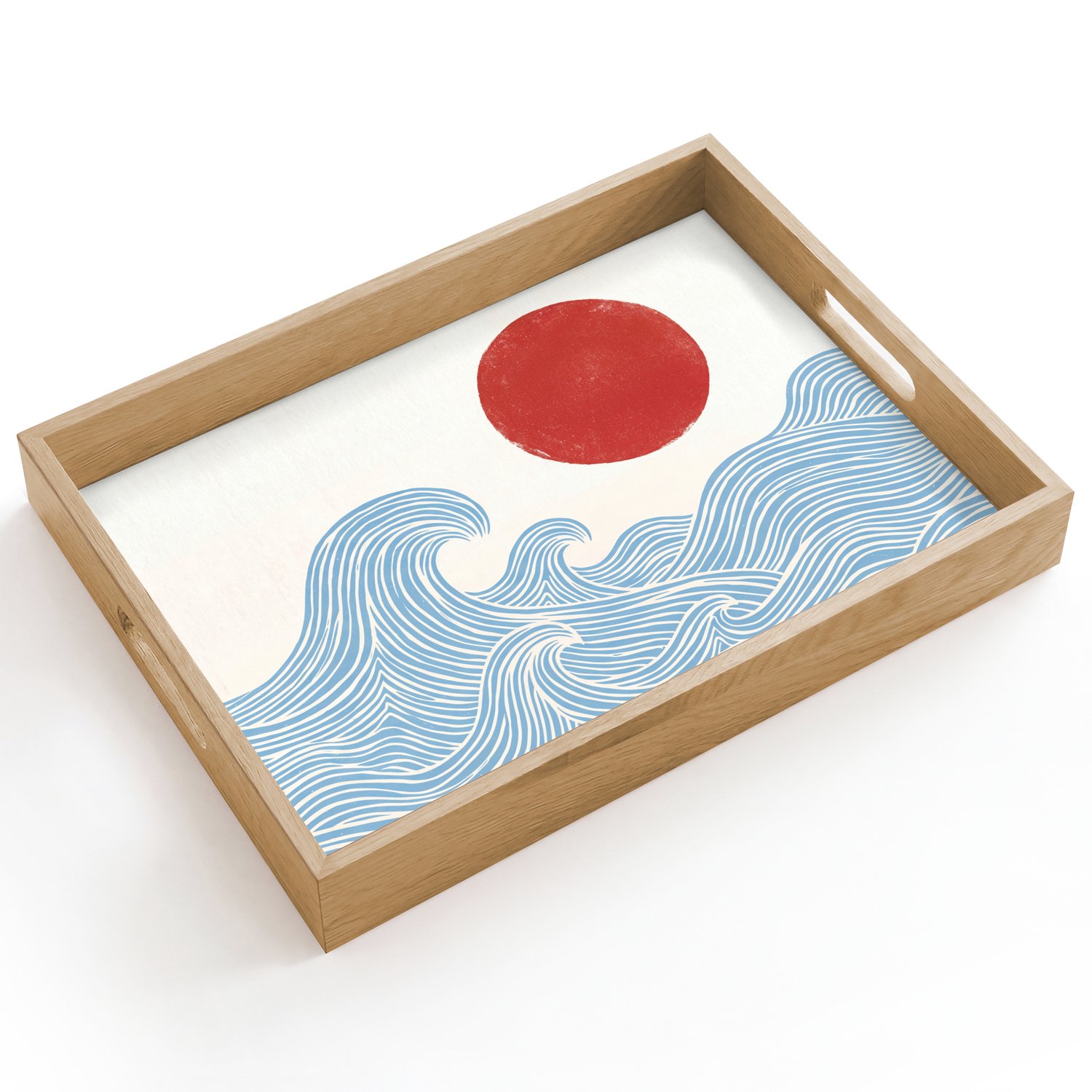 Dienblad hout 40x30 cm - Schootdienblad - Zon - Golven - Oceaan - Abstract - Rood - Borrelplank rechthoek - Plateau dienbladen
