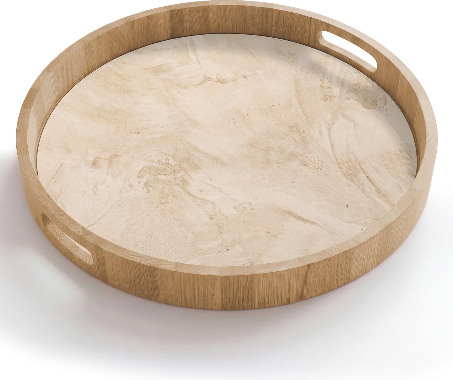 Dienblad rond 50x50 cm - Schootdienblad hout - Textuur - Patroon - Abstract - Modern - Beige - Borrelplank rechthoek - Plateau houten dienbladen
