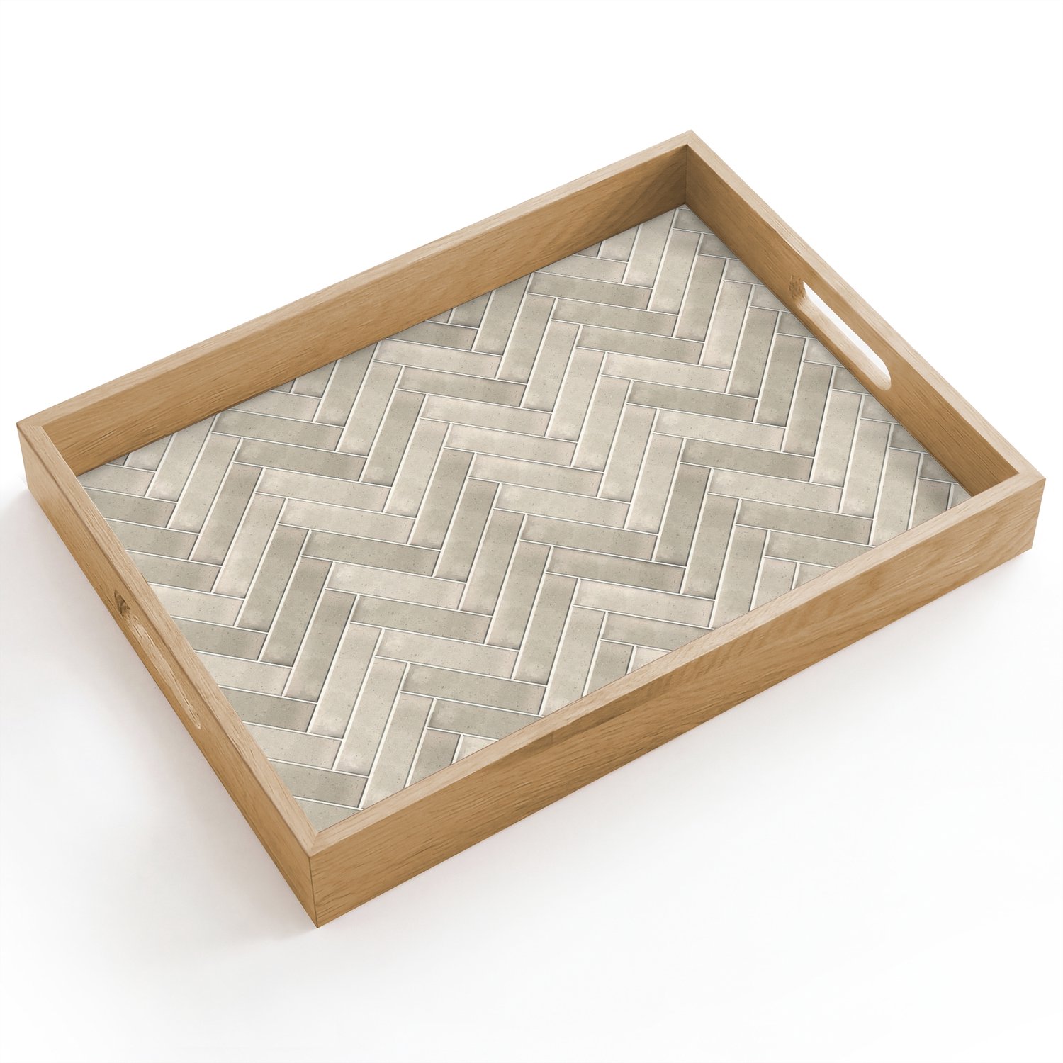 Dienblad hout 40x30 cm - Schootdienblad - Visgraat - Wandtegel - Beige - Borrelplank rechthoek - Plateau dienbladen