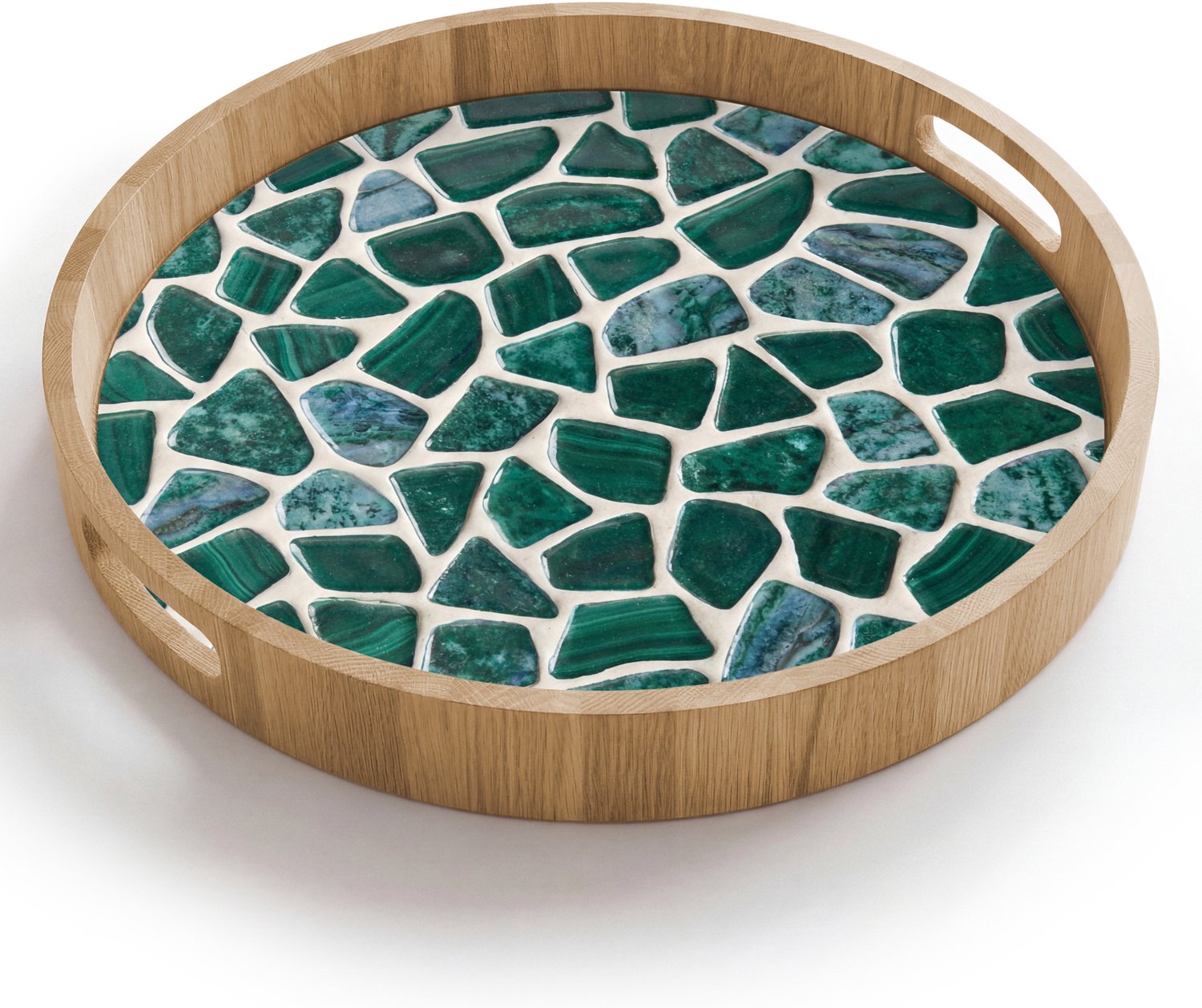 Dienblad rond 40x40 cm - Schootdienblad hout - Textuur - Steen - Groen - Abstract - Patroon - Borrelplank rechthoek - Plateau houten dienbladen