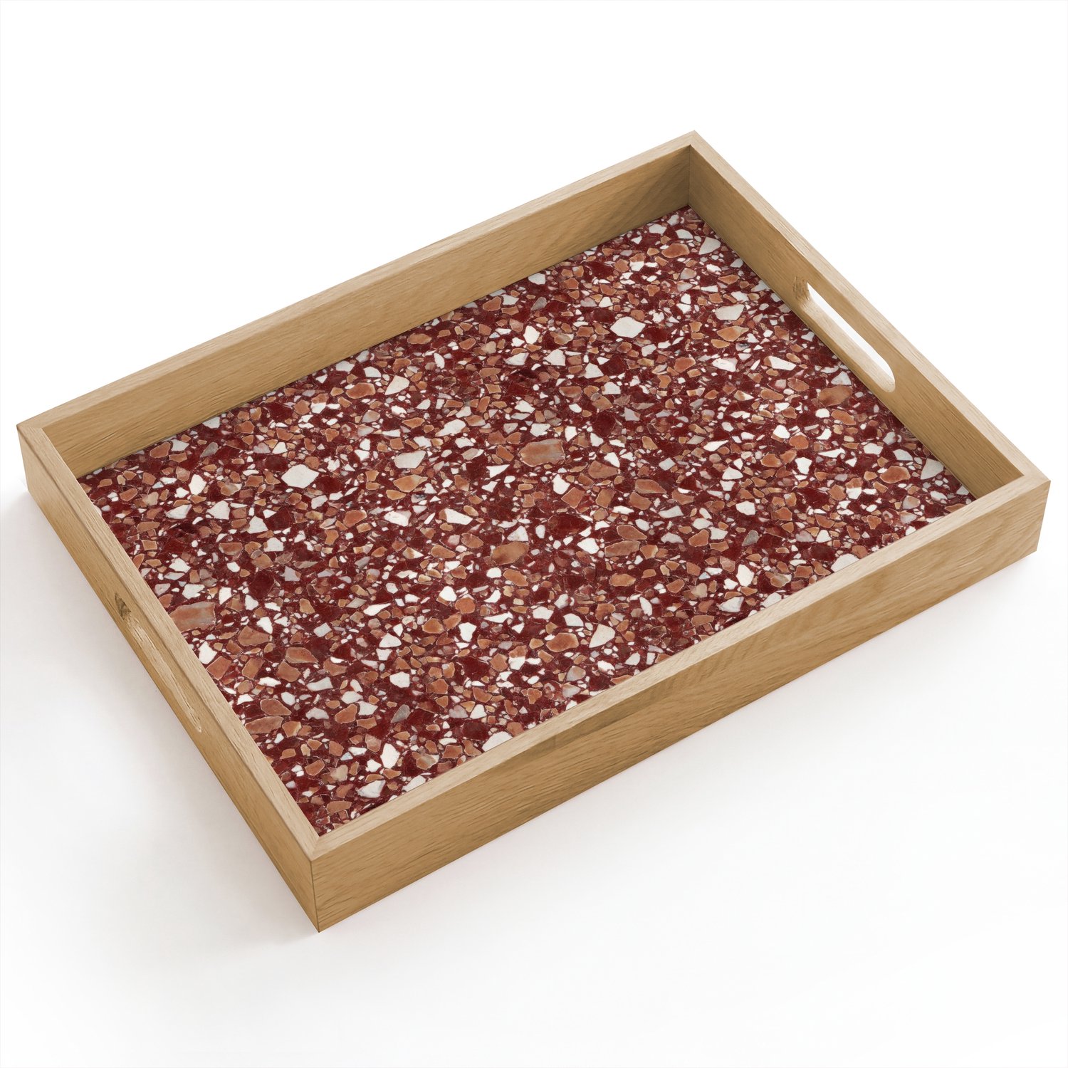 Dienblad hout 40x30 cm - Schootdienblad - Terrazzo - Patroon - Steentextuur - Roodbruin - Borrelplank rechthoek - Plateau dienbladen