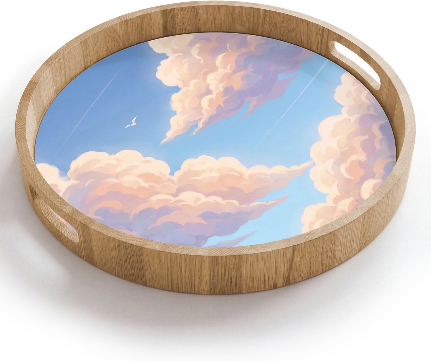 Dienblad rond 40x40 cm - Schootdienblad hout - Wolken - Lucht - Natuur - Blauw - Borrelplank rechthoek - Plateau houten dienbladen
