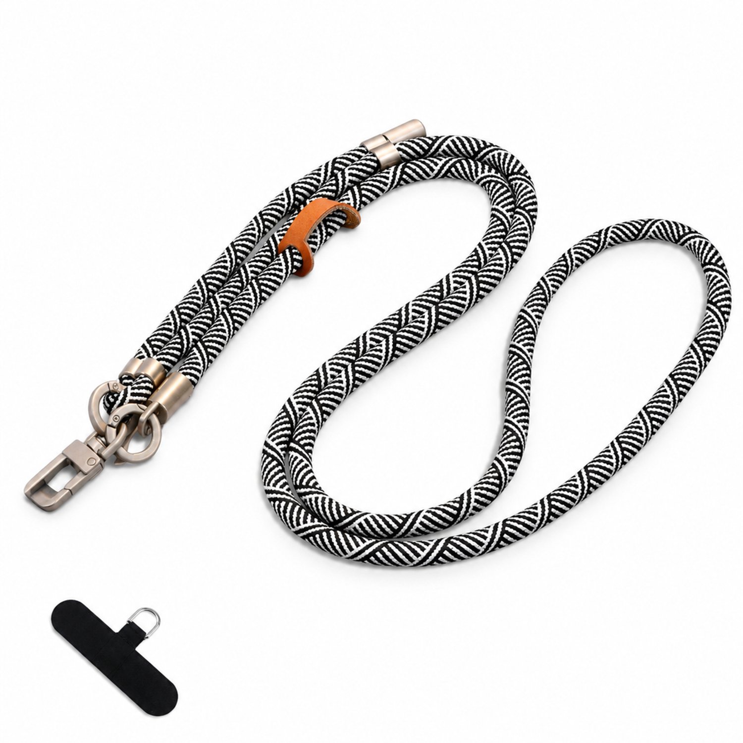 Telefoonkoord zwart-wit met zebrapatroon, verstelbaar van 75 tot 150 cm, 8 mm polyester koord voor nek en crossbody, met T-vormig bevestigingsplaatje