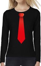 Stropdas rood long sleeve t-shirt zwart voor dames- zwart shirt met lange mouwen en stropdas bedrukking voor dames M