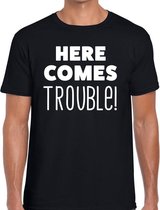Here comes trouble tekst t-shirt zwart heren 2XL