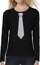 Stropdas zilver glitter long sleeve t-shirt zwart voor dames M