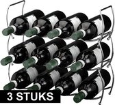 3x Wijnrek 3-delig voor 12 flessen - stapelbaar / stackable - verchroomd RVS - Wijnrekken