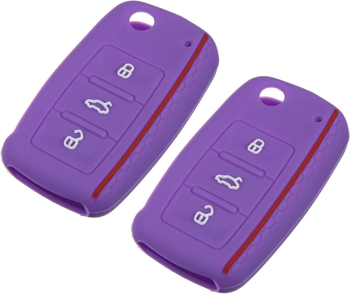 Provento - Siliconen Keyless Entry Afstandsbediening Hoesje Auto - 3 Knoppen - Paars - Volkswagen Accessoire
