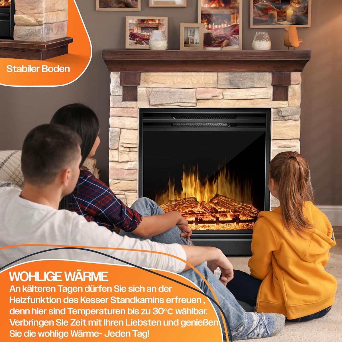 Luxe Elektrische Sfeerhaard met 3D - Bruin - 3D LED Vlameffect, Verwarming 1800W, - Medahomestore