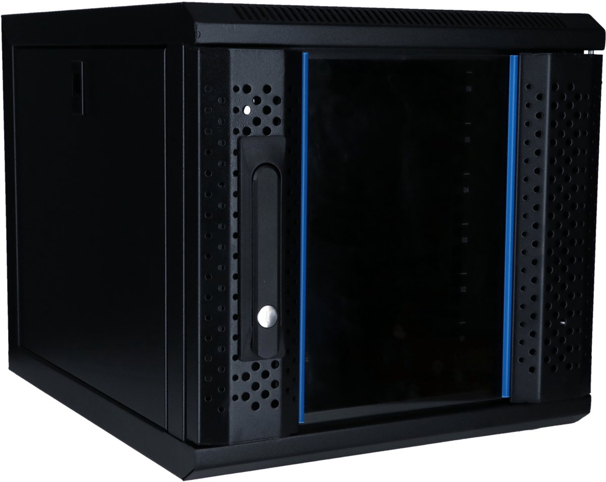 HMF 63406-07 netwerkkast, serverkast 10 inch | 6 HE | 300 mm diepte | volledig gemonteerd | glazen deur | lichtgrijs