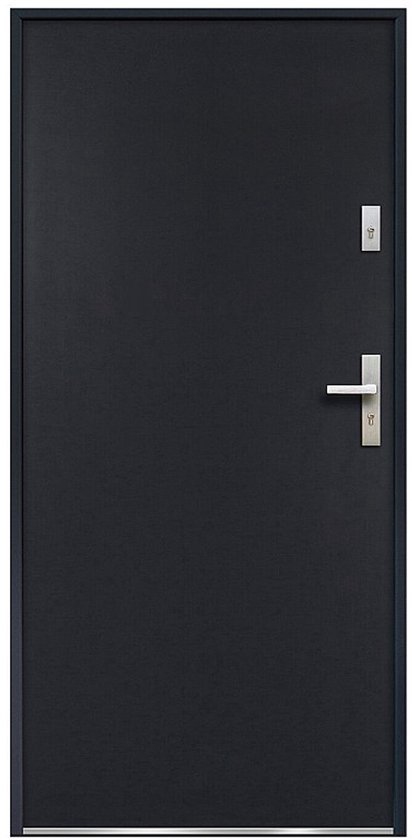 Porte pleine acier H.207 x L.100 cm anthracite - Pousser à droite - AGUEDA L 95 cm x H 203,5 cm x P 9 cm