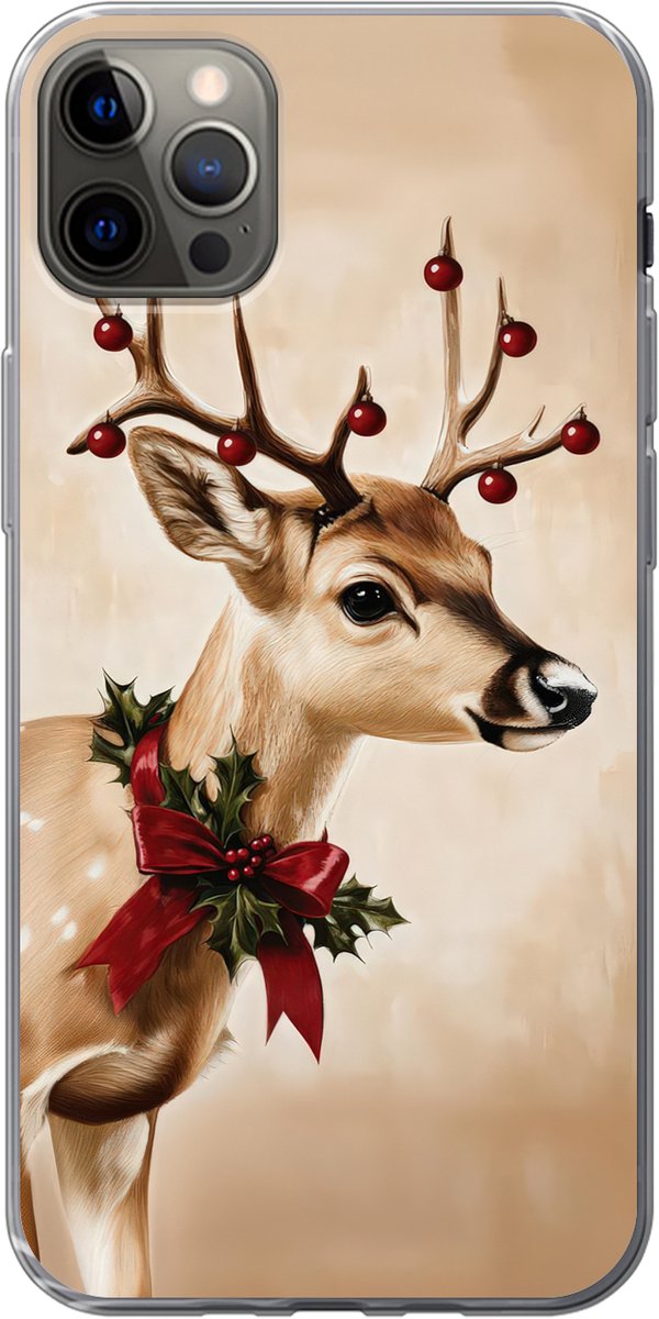Telefoonhoesje Geschikt voor iPhone 12 Pro Max hoesje - Gewei - Kerst - Rendier - Rood - Siliconen Telefoonhoesje Telefoonhoesje