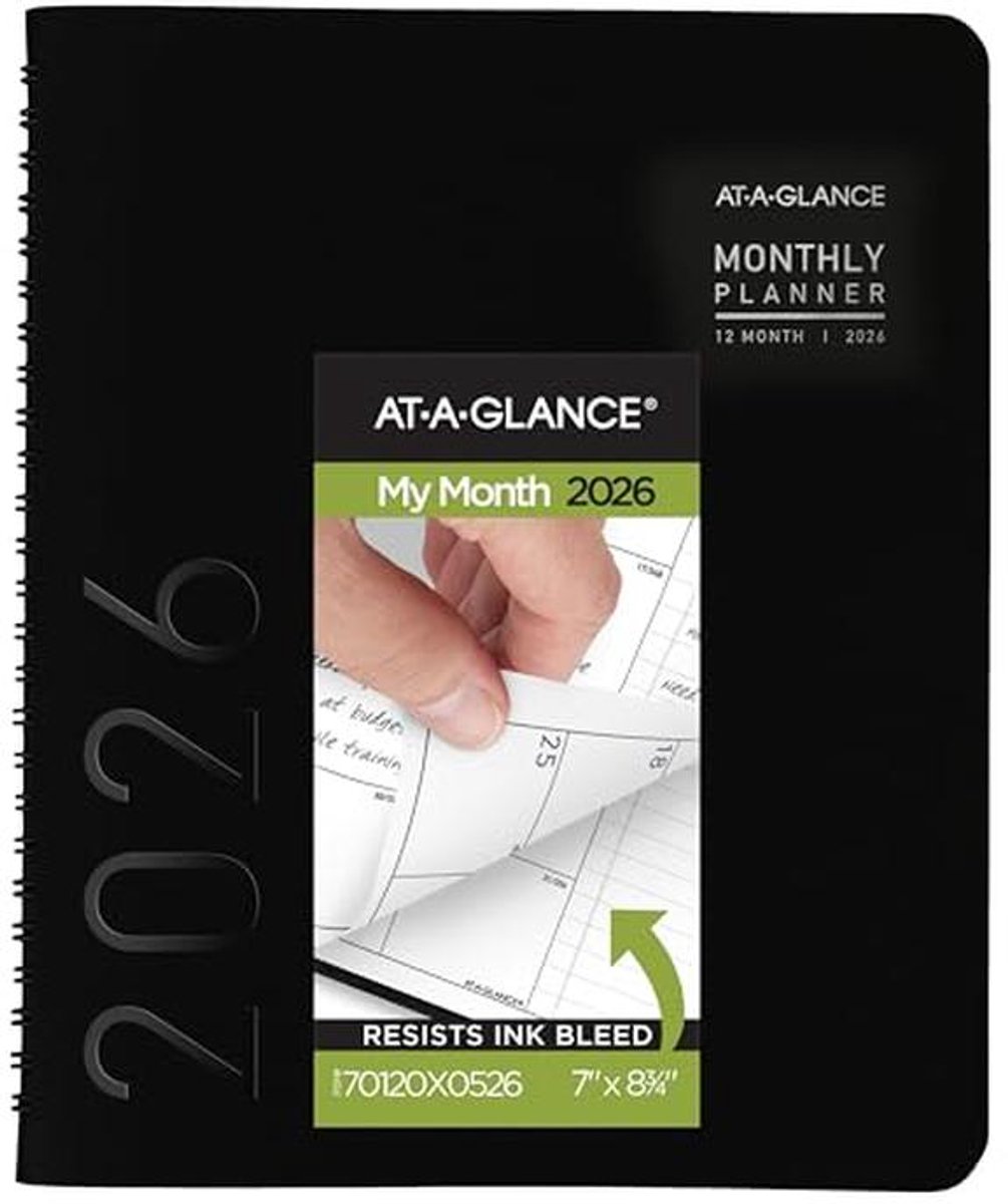 Maandplanner 2026 - Medium Formaat, 7" x 8.75", Moderne Zwarte Ontwerp