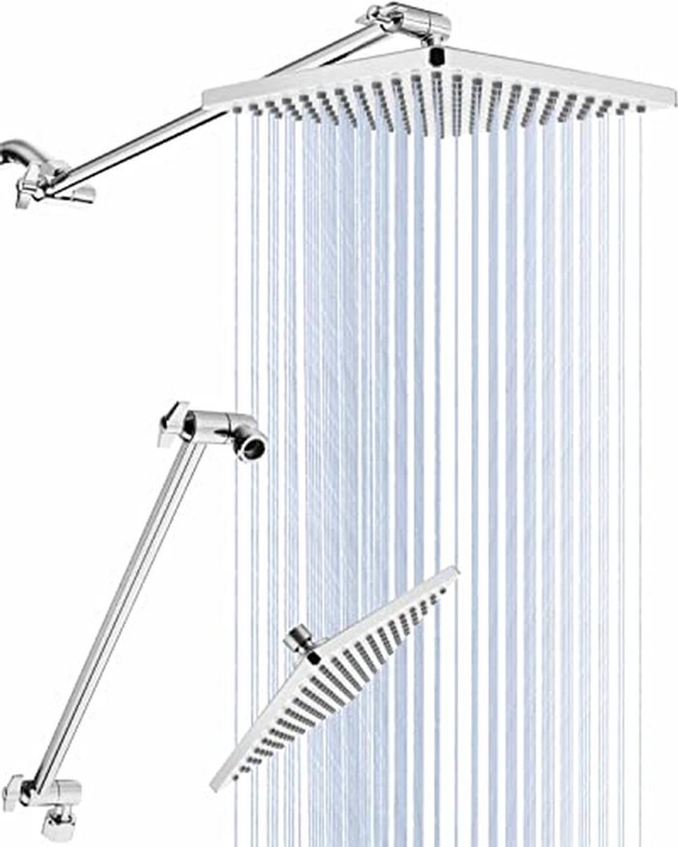Regendouchekop 20 cm met 15 inch verlengarm - grote vierkante douchekop voor ultieme douch