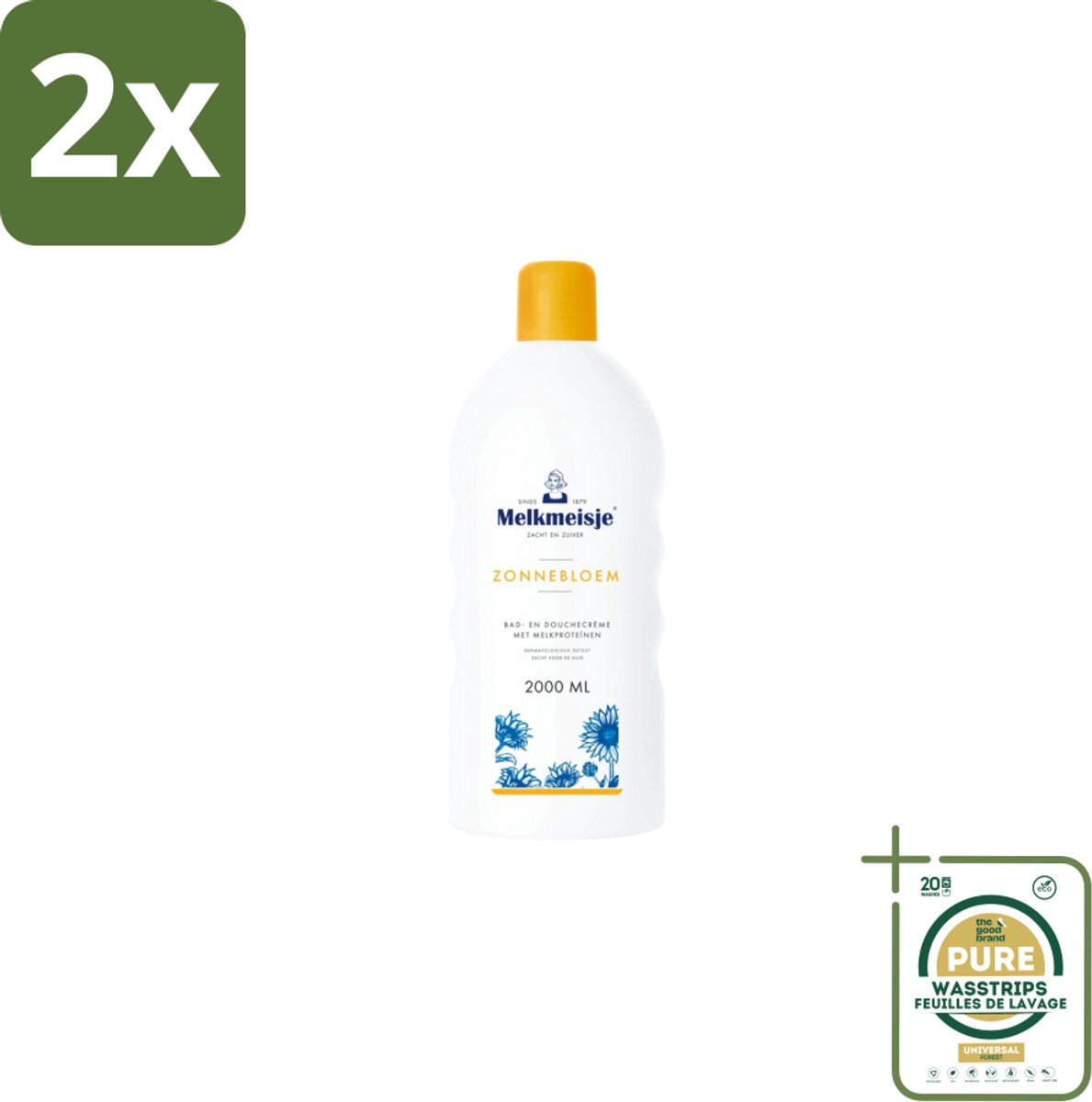 Melkmeisje – Bad & Douchecrème – Zonnebloem – 2000 ml - Voordeelverpakking - 2 stuks - Huid verzorging - Zachte crème