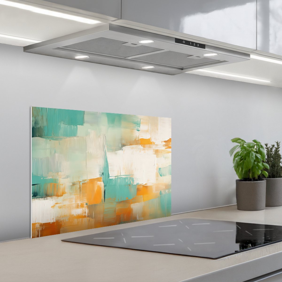 KitchenYeah Spatscherm 60x45 cm Zelfklevende achterwand Kunst Abstract Blauw Wit Keuken muurbeschermer Spatwand fornuis